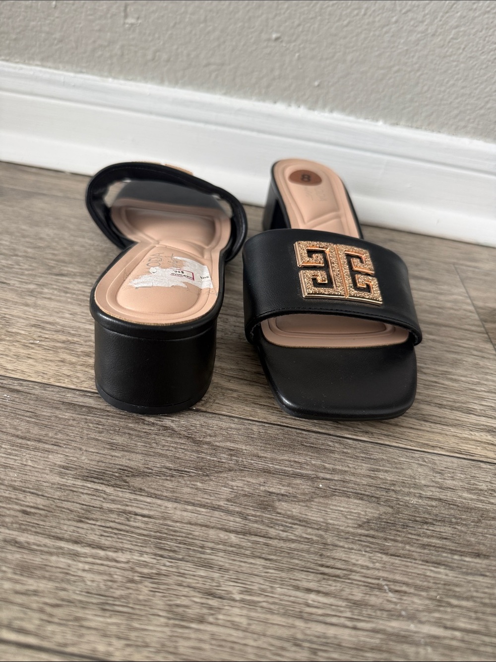 TOP Moda Black Slide Mules with Gold Emblem - Picture 3 of 4